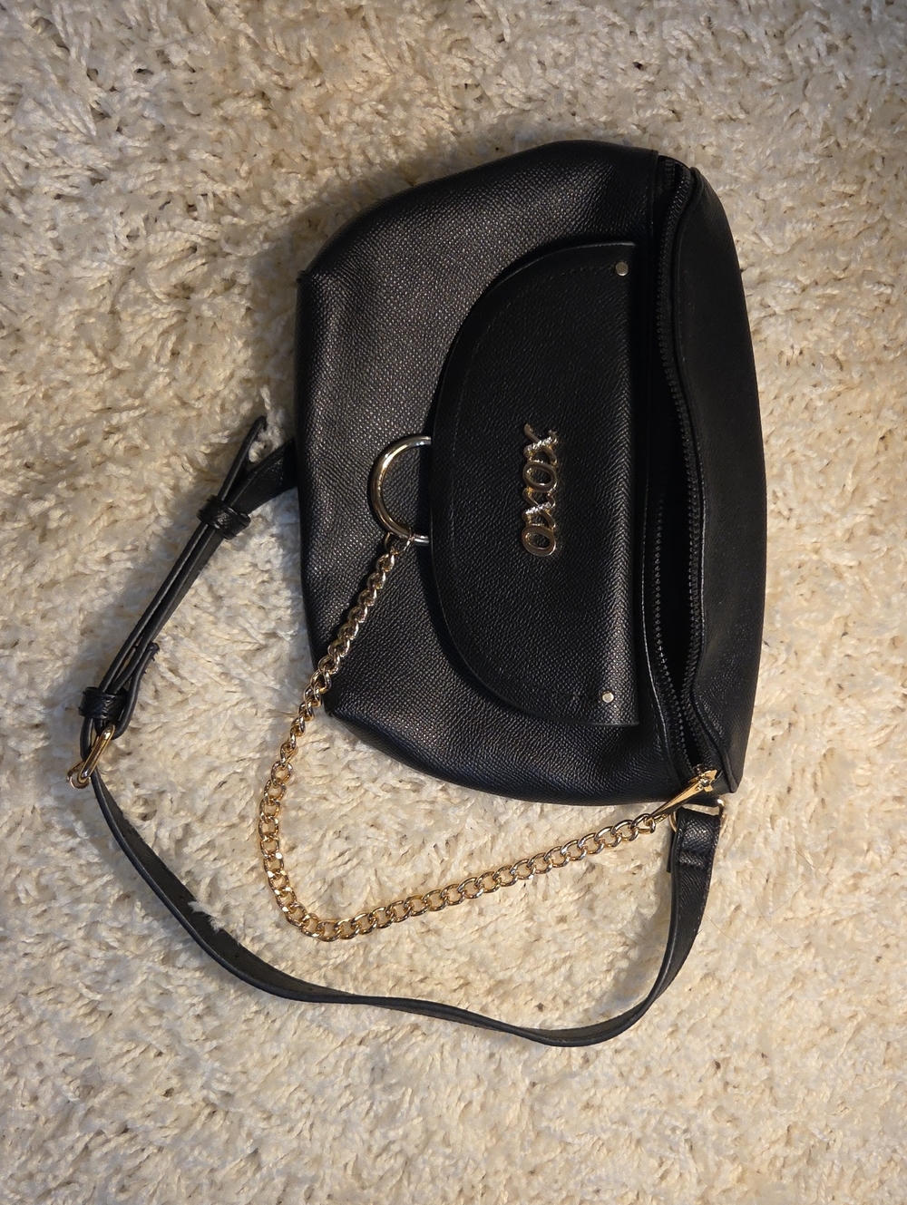 XOXO Black Crossbody Bag with Gold Chain Detail